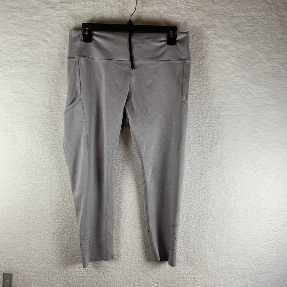 Nike Legging Womens‎ XL Gray Stretch Dri-Fit Zip Pockets Drawstring Cropped 8131